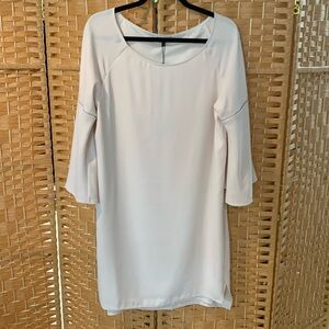 Halston Heritage Cream Shift Dress with 3/4 Flutter Sleeves